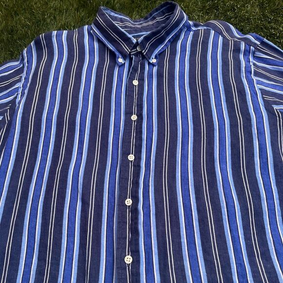Ralph Lauren Vertical Striped 100% Linen Button Down Long Sleeve Dress Shirt XXL - Picture 4 of 11